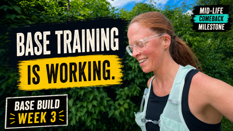 Week 3 Thumbnail showing Samantha running on a lovely day. The caption reads Base Build Week 3: Base Training is Working.